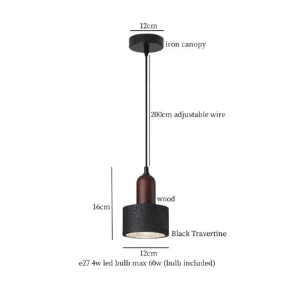 DecorBites™ LED Pendant Lights Black Travertine Table Hanging Lamp for Bedroom Living Dining Room