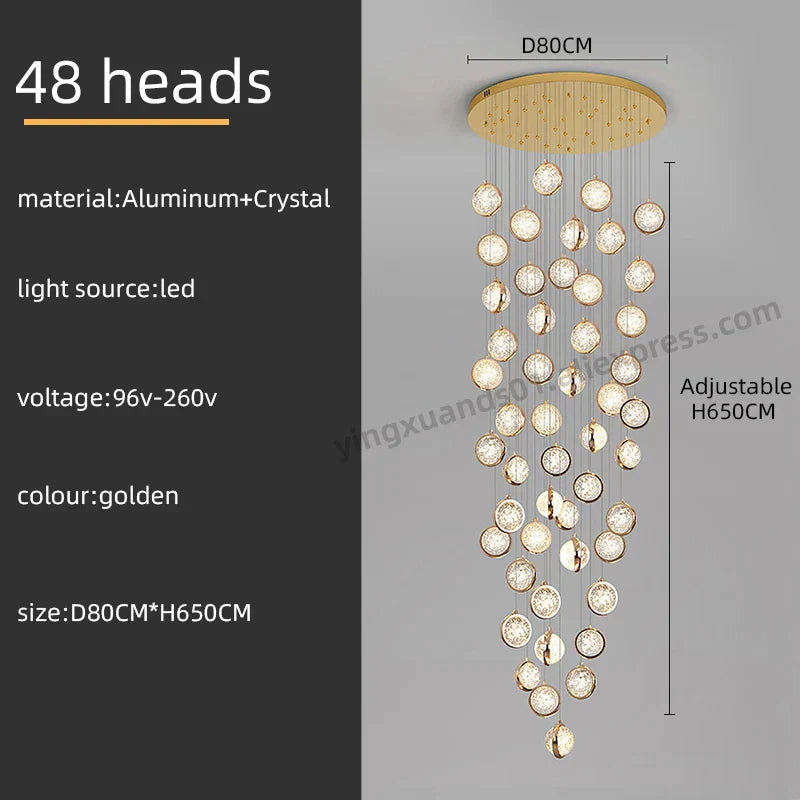 Lámpara de araña giratoria para escaleras DecorBites™ con bola de cristal y luz LED - Diseño nórdico de burbujas de lujo estilo loft