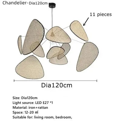 DecorBites™ Leaf Grid Handmade Rattan Screen Chandelier for Modern Living Room and Bedroom