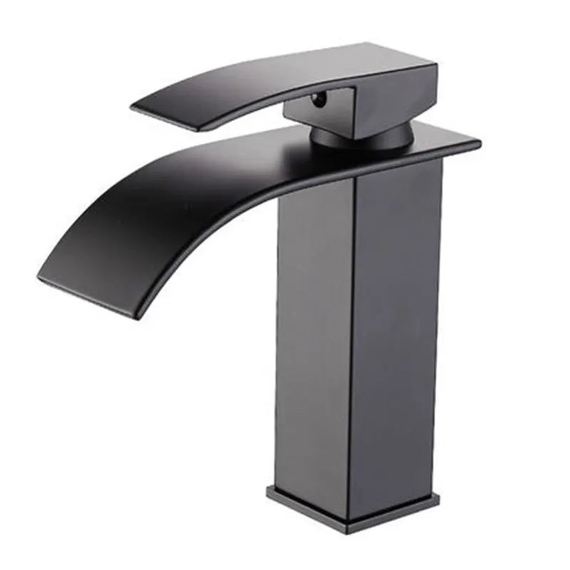 DecorBites™ Black Brass Waterfall Bathroom Sink Faucet Cold Hot Mixer Single Handle Deck