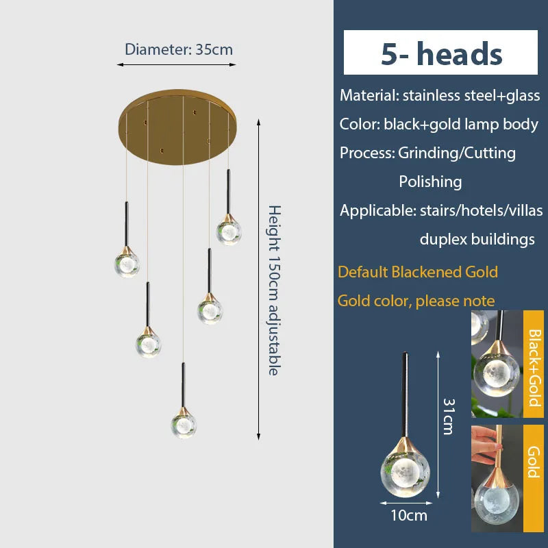 Chandelier de gotas de lluvia de cristal dorado Decorbites™ para escalera y vestíbulo