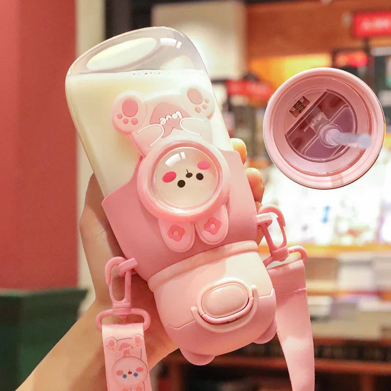 DecorBites™ Kids Cute Cartoon Water Cup with Portable Strap - BPA-Free Student Sippy Cup