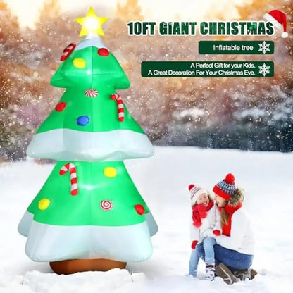 Christmas Inflatable Tree Outdoor Decor with LED Lights 10FT Giant Blow Up Christmas Yard Decoration Star Treetop Eye-Catching