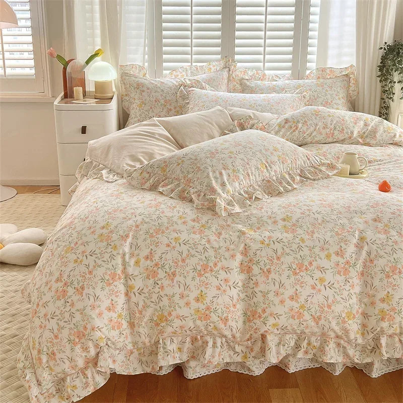 Decobites Princess Ruffles 100% Cotton Quilt Cover Set - Floral Soft Duvet Cover