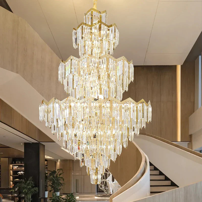 DecorBites™ Crystal Chandelier | Modern Luxury Duplex Building Chandelier for Villa and Hotel