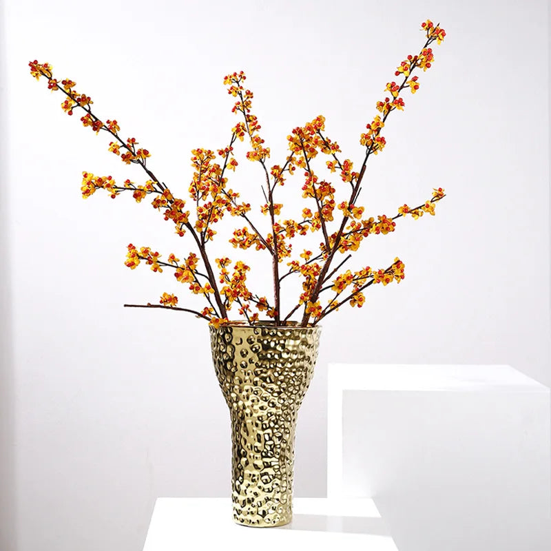 DecorBites™ Golden Ceramic Geometric Honeycomb Vase - Home Decoration Accessory