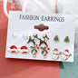 6 pairs/lot Christmas Earrings Xmas Tree Elk Snowman Santa Claus Cute Stud Earrings Set Kit Christmas Gifts For Women Girls Kids