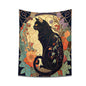 Decobites Black Cat Tapestry Wall Hanging - Psychedelic Floral Art for Cat Lovers