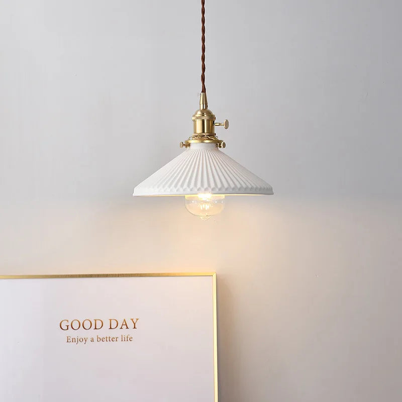 DecorBites™ Japanese Ceramic Brass Bedside Chandelier for Bedroom Bay Window Bar Lighting