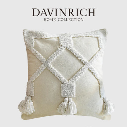 DecorBites™ Ethnic Tufted Cushion Case, Pure White Handmade Throw Pillow Cover