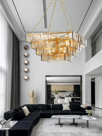 DecorBites™ Gold Glass Chandelier Luxe Living Room Lighting Fixture Luxurious Hanging Lamp