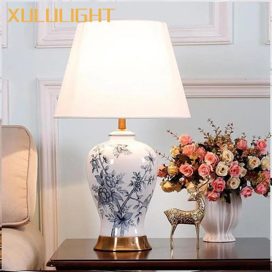 DecorBites™ Blue and White Porcelain Table Lamp for Home Decor – Classic Retro Style