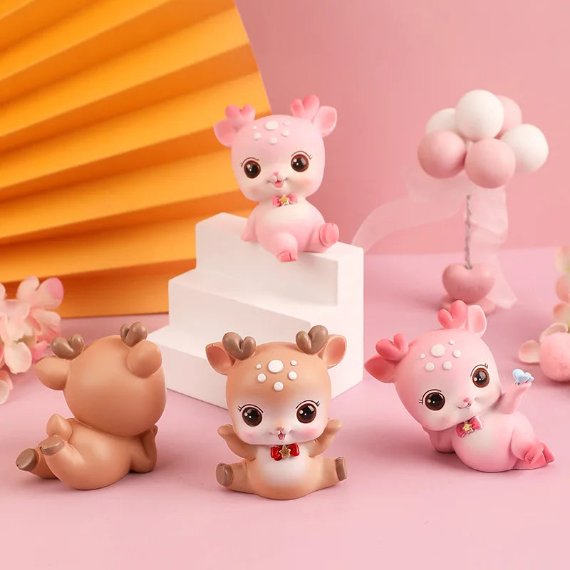 DecorBites™ Cartoon Deer Resin Figurines Home Decor Miniatures Crafts Cake Topper
