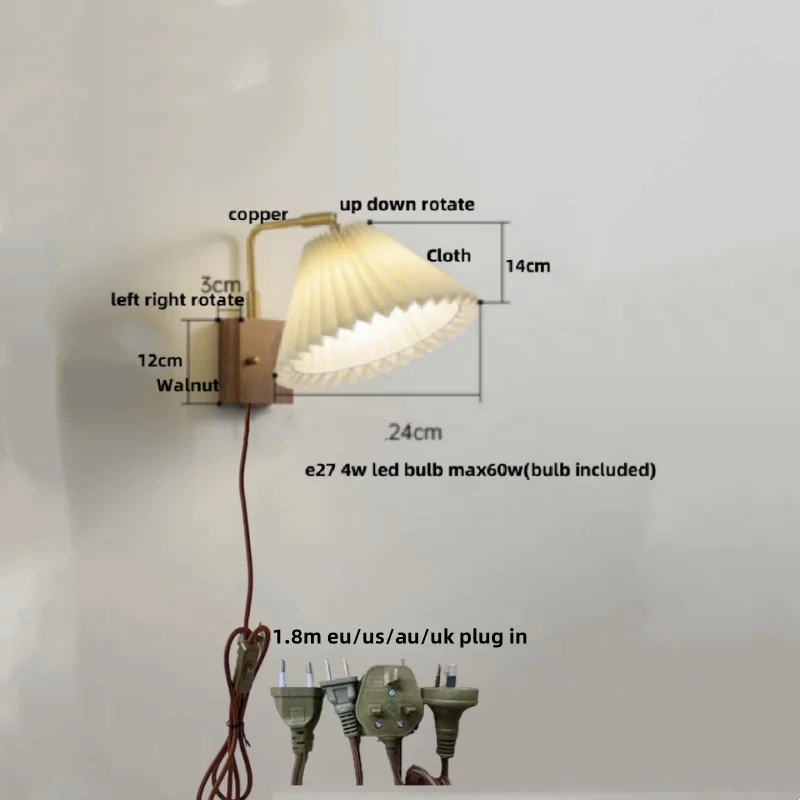 Lámpara de pared LED DecorBites™ de madera de nogal, giratoria, de cobre