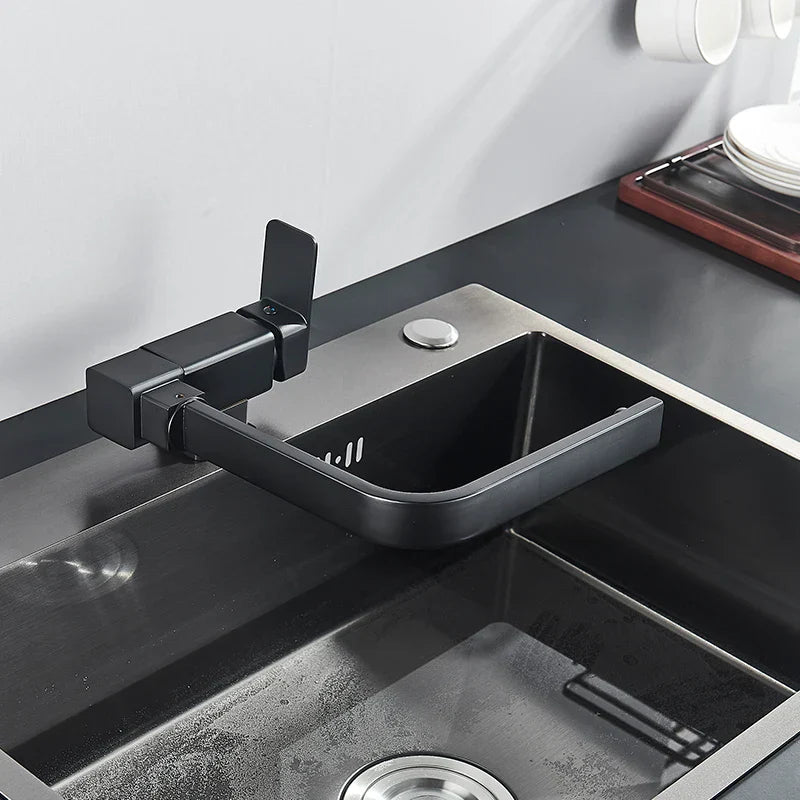 Grifo de cocina giratorio de 360° DecorBites™ negro, mezclador para fregadero de montaje sobre encimera, acero inoxidable 304