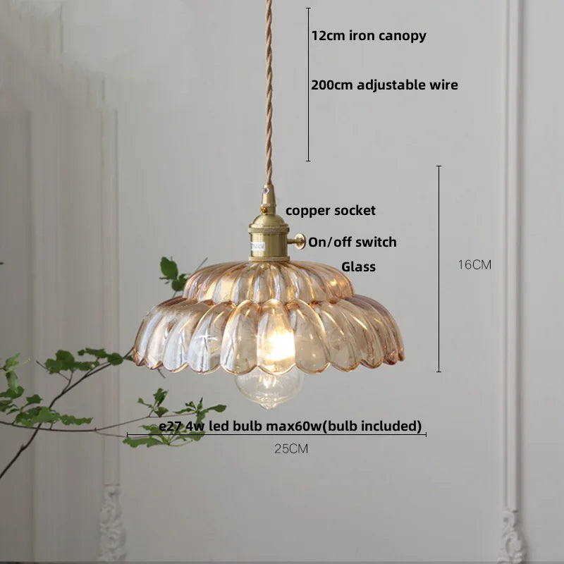 DecorBites™ Amber Flower Glass Pendant Lamp LED Knob Switch Nordic Modern Hanging Lights