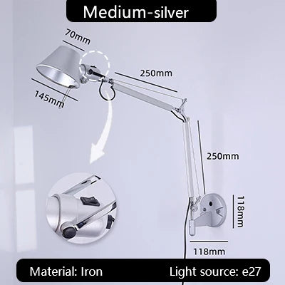 DecorBites™ Industrial Black Silver Swing Arm Wall Lamp - Rotatable Miniature Table Lamp E27