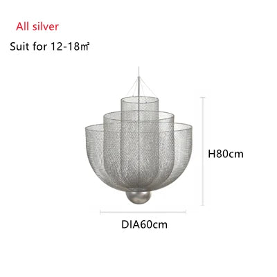 DecorBites™ Gold Mesh Grid Ceiling Chandelier: Dimmable LED Indoor Lighting