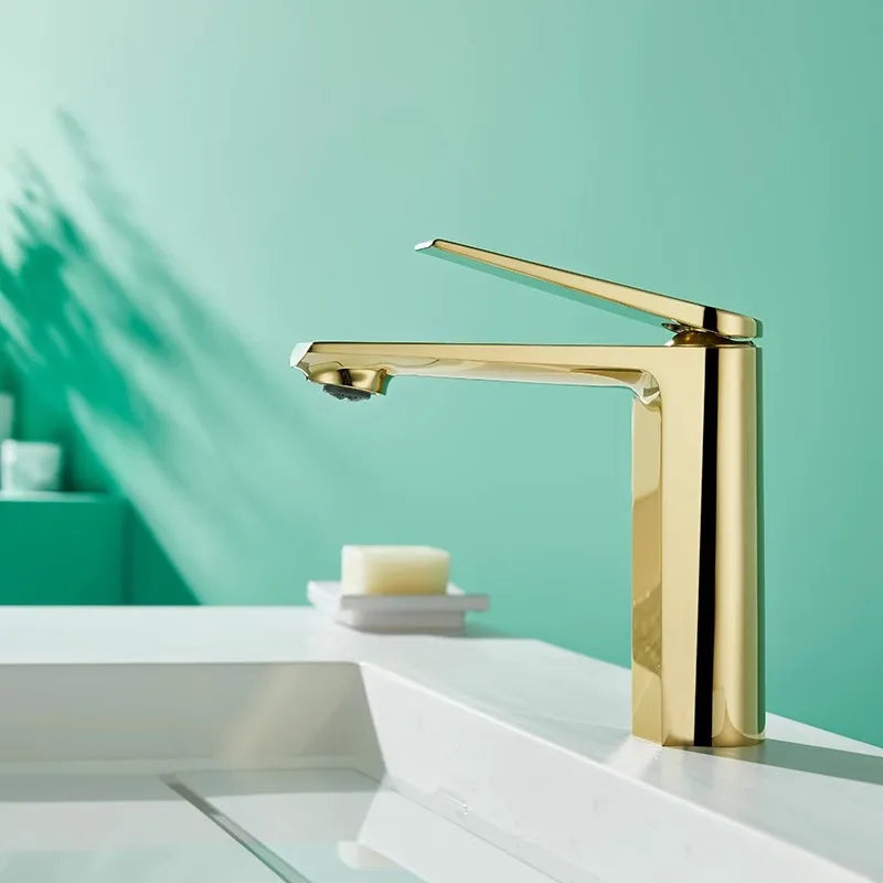 Grifo de baño gris oro Decorbites™ de una sola manija mezclador para fregadero montado en cubierta