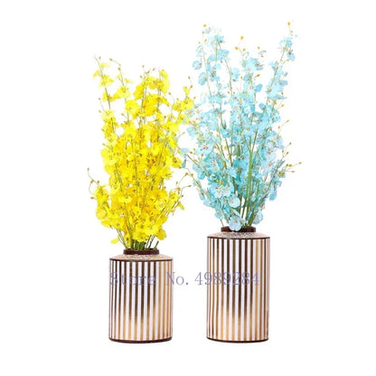DecorBites™ Golden Stripe Ceramics Vase with Cover, Modern Storage Jar for Home Decor