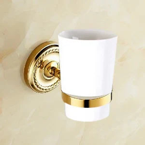 DecorBites™ Gold Brass Bathroom Accessories Set: Robe Hook, Paper Holder, Towel Bar, Towel Ring