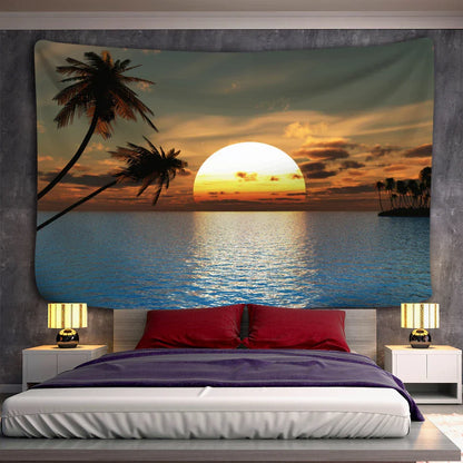 Decobites Sunset Seaside Landscape Tapestry Wall Hanging for Bohemian Hippie Decor