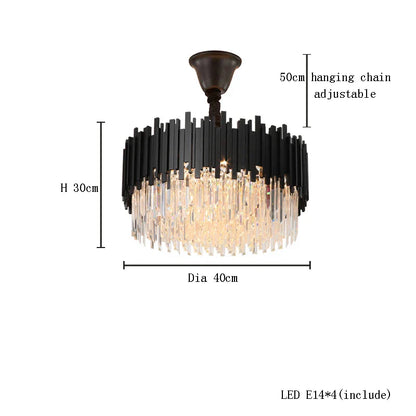 DecorBites™ Crystal Chandelier: Dimmable Gold/Black Stainless Steel Hanging Lamp