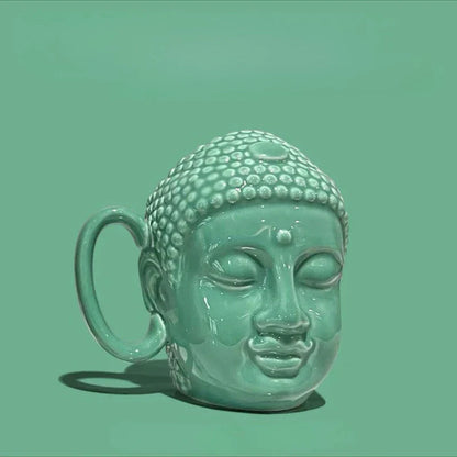 DecorBites™ Buddha Sculpture Ceramic Coffee Cup with Covered Handle - Character Portrait Mug