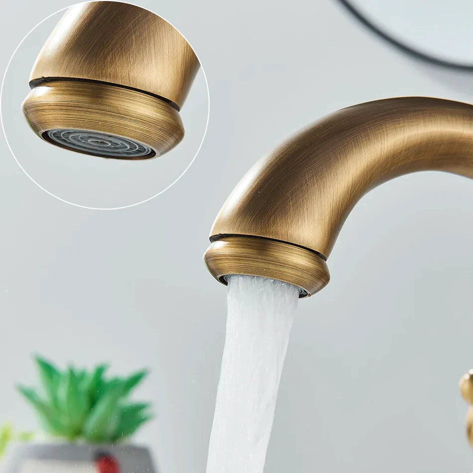 DecorBites™ Antique Brass Basin Faucet: Solid Brass Single Hole Deck Mounted Mixer Tap