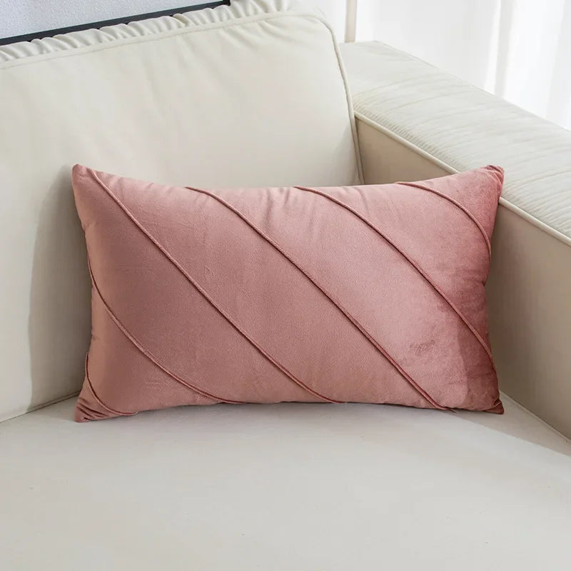DecorBites™ Hand Pleat Embroidered Cushions 30x50/45x45cm Beige Pink Nordic Style Pillowcase