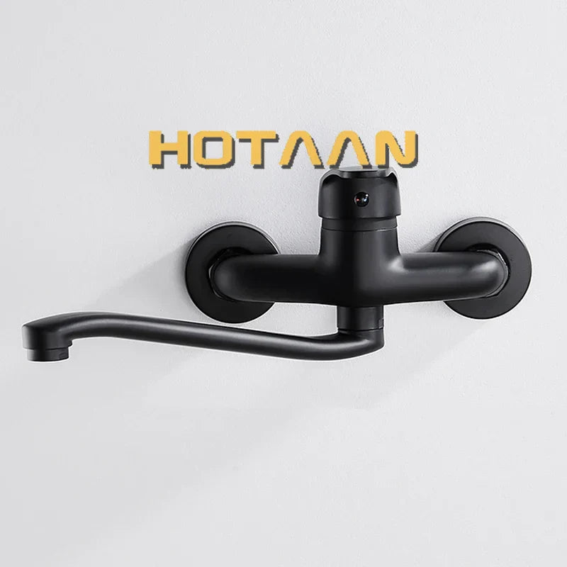 DecorBites™ Dual Hole Kitchen Faucet, Black Brass Chrome Mixer Tap for Sink
