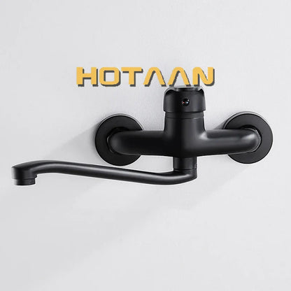 DecorBites™ Dual Hole Kitchen Faucet, Black Brass Chrome Mixer Tap for Sink