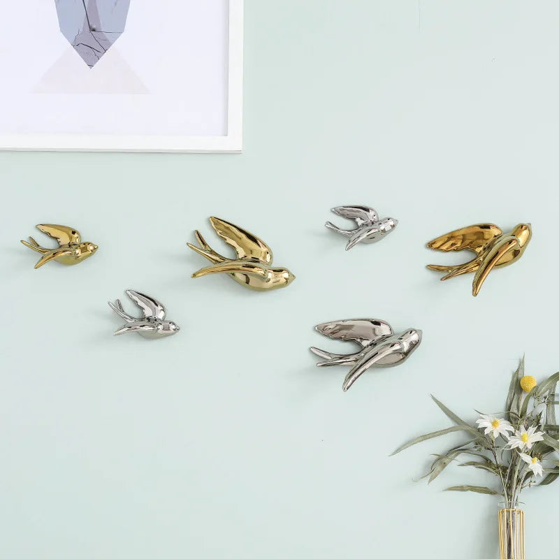 DecorBites™ Golden Bird Swallow Sculpture Wall Decor Three-dimensional Handicrafts