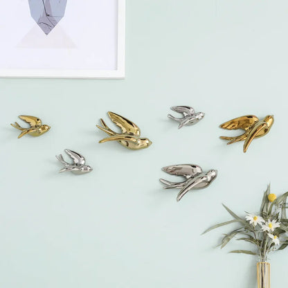 DecorBites™ Golden Bird Swallow Sculpture Wall Decor Three-dimensional Handicrafts