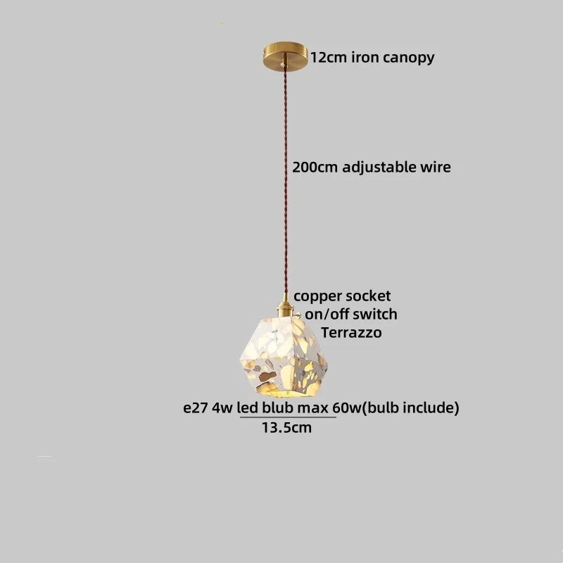 DecorBites™ Black Terrazzo Stone LED Pendant Lamp Modern Nordic Hanging Lights