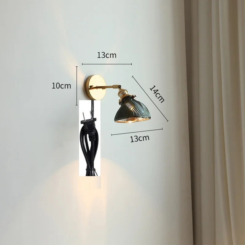 DecorBites™ Glass Shade LED Wall Light with Pull Chain Switch - Plug-In Bedroom Lamp