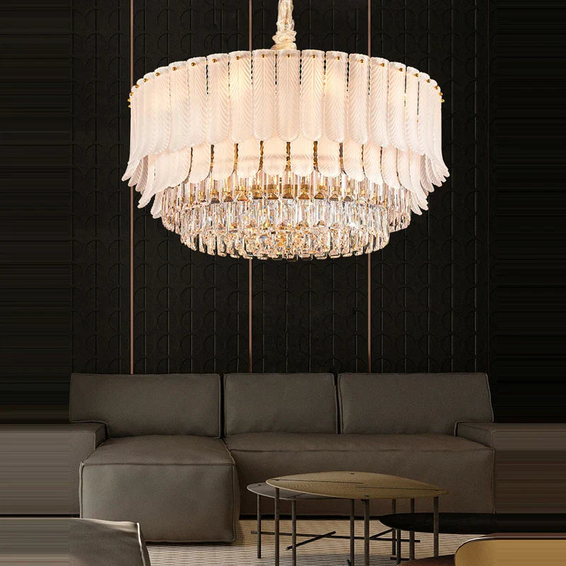 Decorbites™ Lámpara de Araña de Cristal Dorado: Lámpara de Araña Redonda de Lujo Posmoderno para Sala de Estar