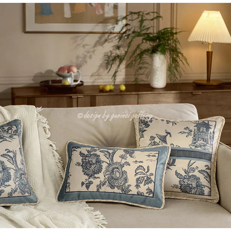 Decorbites™ Delft-Blau Toile de Jouy Kissenbezüge - Vintage Französischer Stil für Hausdekoration
