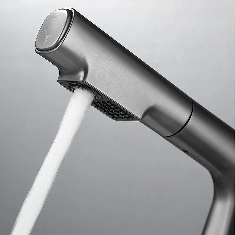 DecorBites™ Brass Basin Faucet: Pull Out, Hot & Cold Mixer, 360° Lift, Bathroom Sink Tap