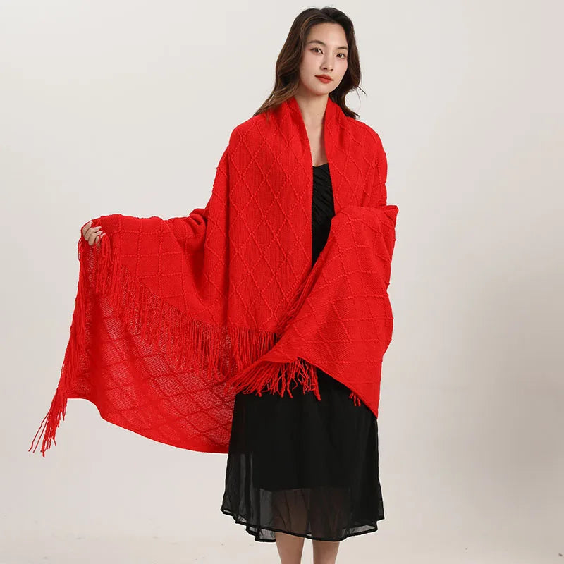 DecorBites™ Knitted Diamond Blanket: Versatile Solid Shawl for Home, Office, Travel