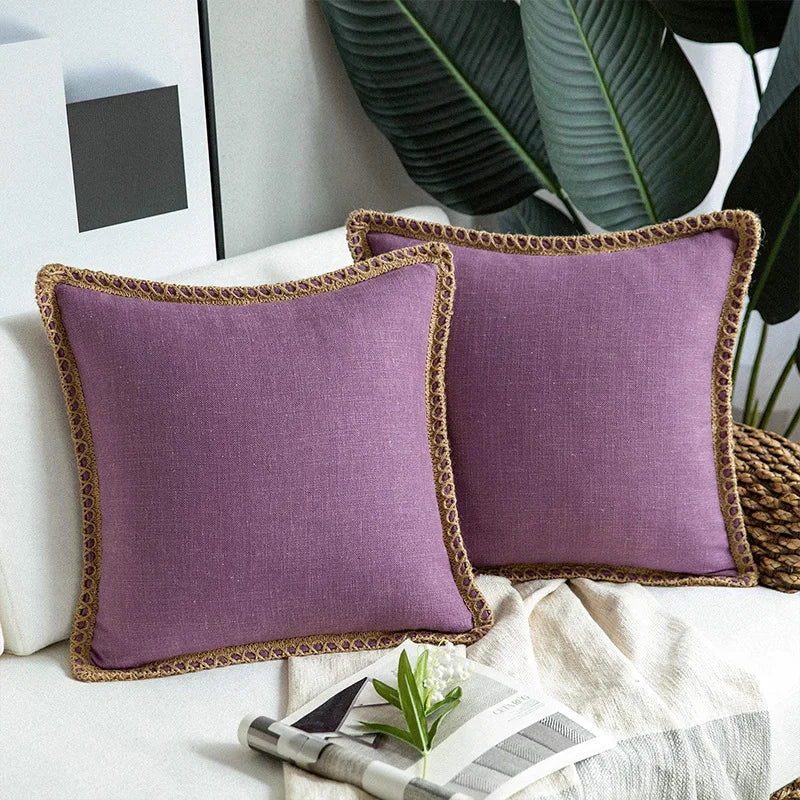 Decorbites™ Hanfseil-Rand Lotusblatt-Umarmung Kissenbezug - Mittel Baumwolle Leinen Polsterhülle