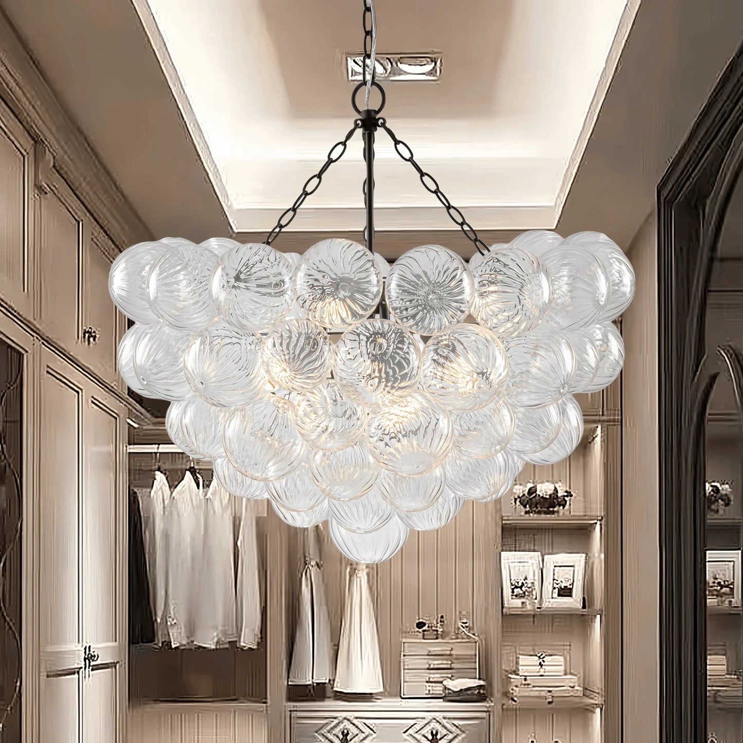 Nordic Glass Bubble Hanging Chandelier Large Foyer Round Ball Ceiling Pendant Light LED Ceiling Chandelier for Dining Room