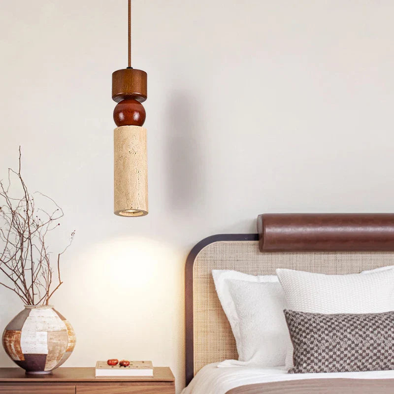 Lámpara colgante LED DecorBites™ Cuboid Stone de madera travertino amarillo para iluminación interior