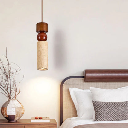 Lámpara colgante LED DecorBites™ Cuboid Stone de madera travertino amarillo para iluminación interior