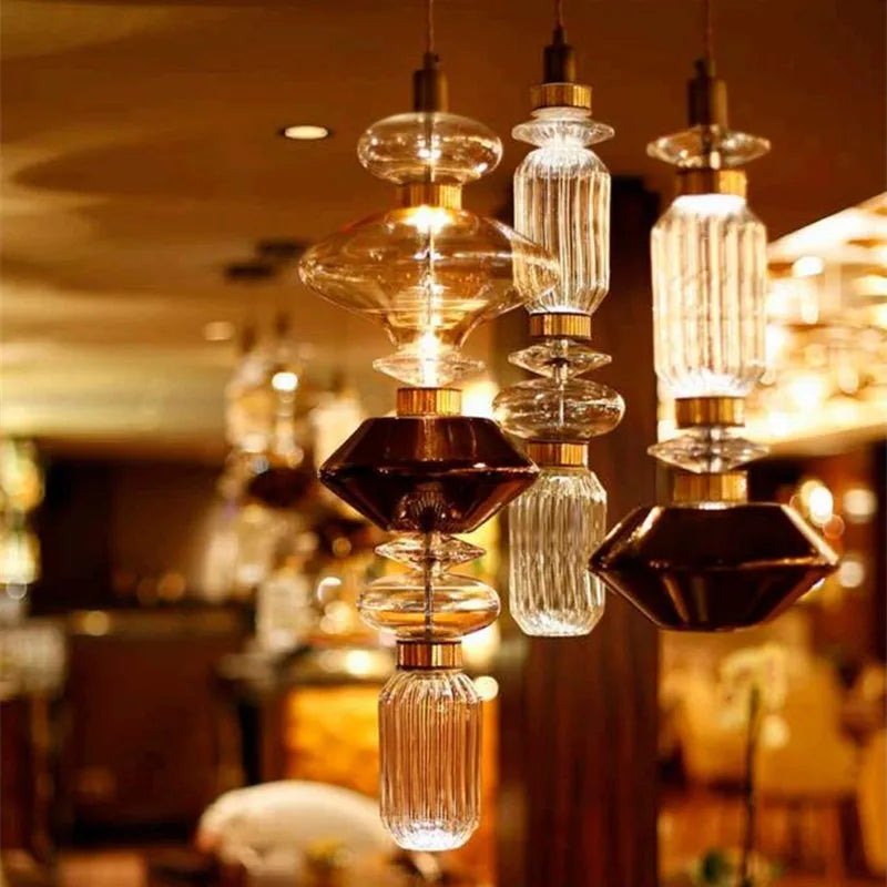 DecorBites™ Ballet Pendant Lamp Clear Amber Glass Shade Restaurant Bedroom Lighting