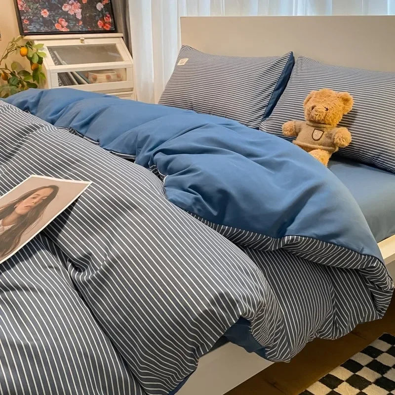 DecorBites™ Japanese Grid Print Bed Set in Washed Cotton for Summer Comfort