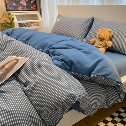 DecorBites™ Japanese Grid Print Bed Set in Washed Cotton for Summer Comfort