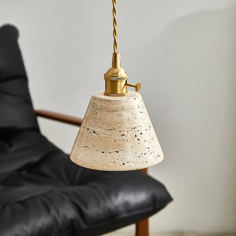 DecorBites™ LED Knob Switch Pendant Lamp Yellow Travertine Copper Wabi Sabi Hanging Lights