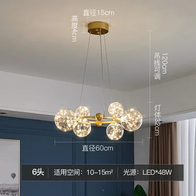 DecorBites™ Golden Ring Glass Ball Chandelier with Remote Control for Living Dining Room