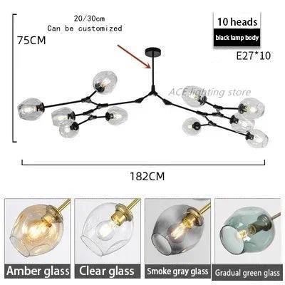 DecorBites™ Glass Bubble Branch Chandelier: Modern Hanging Ceiling Light Fixture